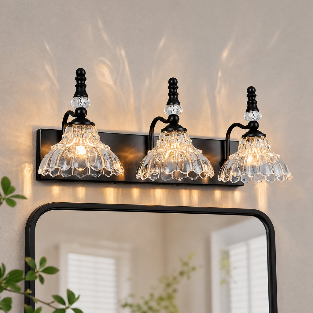 Vintage Clear Flower Glass Shade  Bathroom Vanity