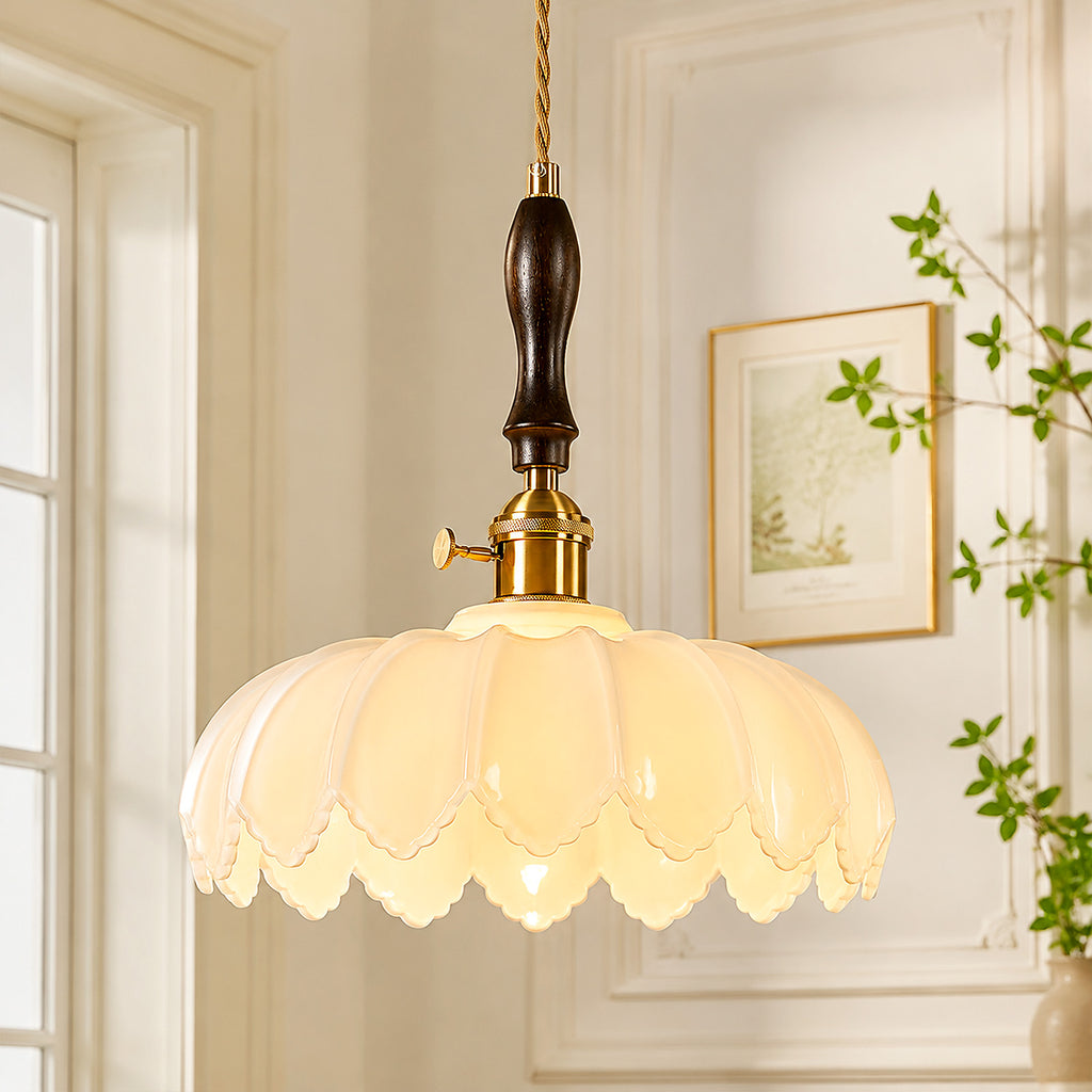 Retro Scalloped Petal Glass Hanging Pendant Light