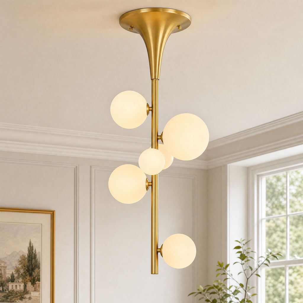 Milky White Glass Globe Trumpet Shape Semi Flush Mount Ceiling Light