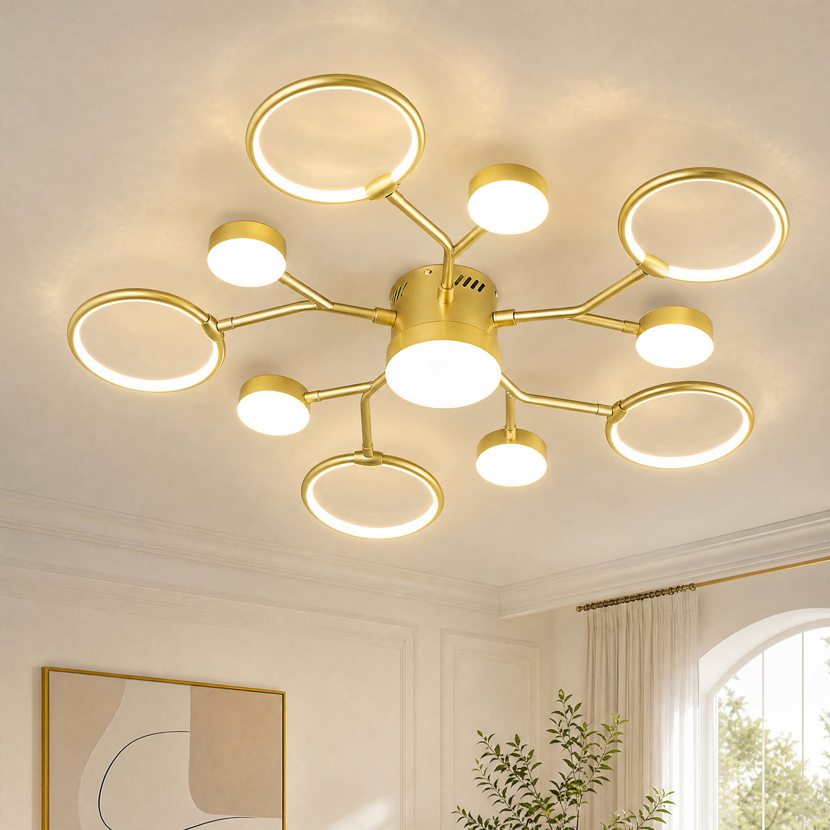 Modern Gold Branch Semi Flush Mount LED Ceiling Light