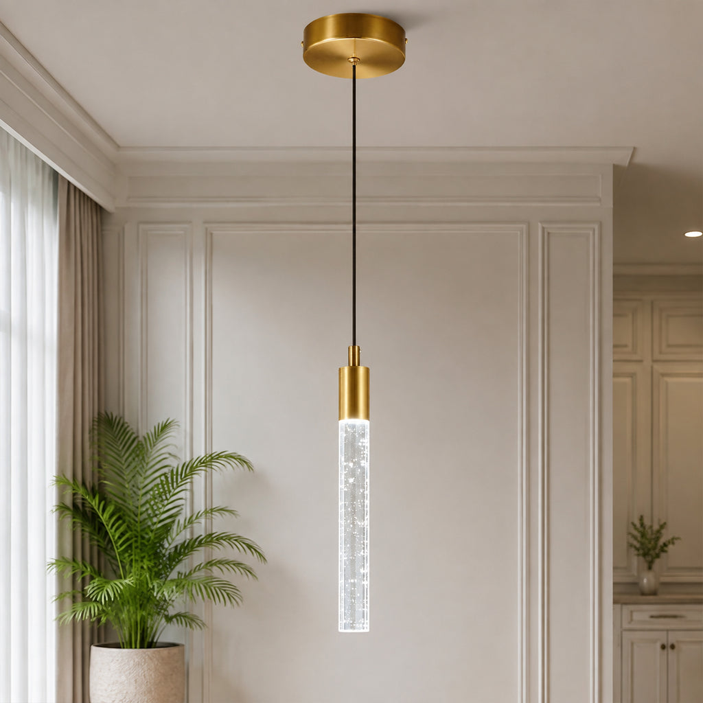 Modern Cylinder Bubble Linear Hanging Crystal LED Pendant Light