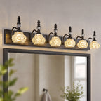 Vintage Embossed Textured Glass Curved Metal Arm Bathroom Vanity Light