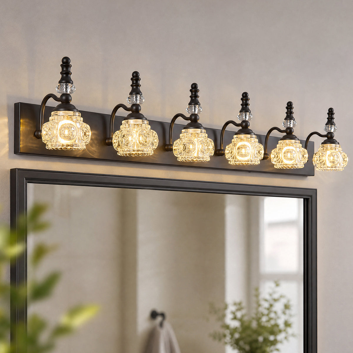 Vintage Embossed Textured Glass Curved Metal Arm Bathroom Vanity Light