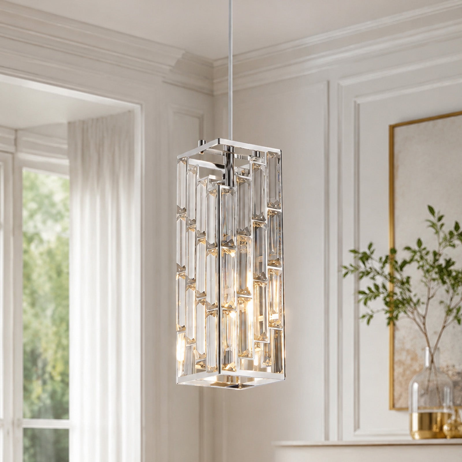 Luxury Frame Rectangular Crystal Linear Pendant Light