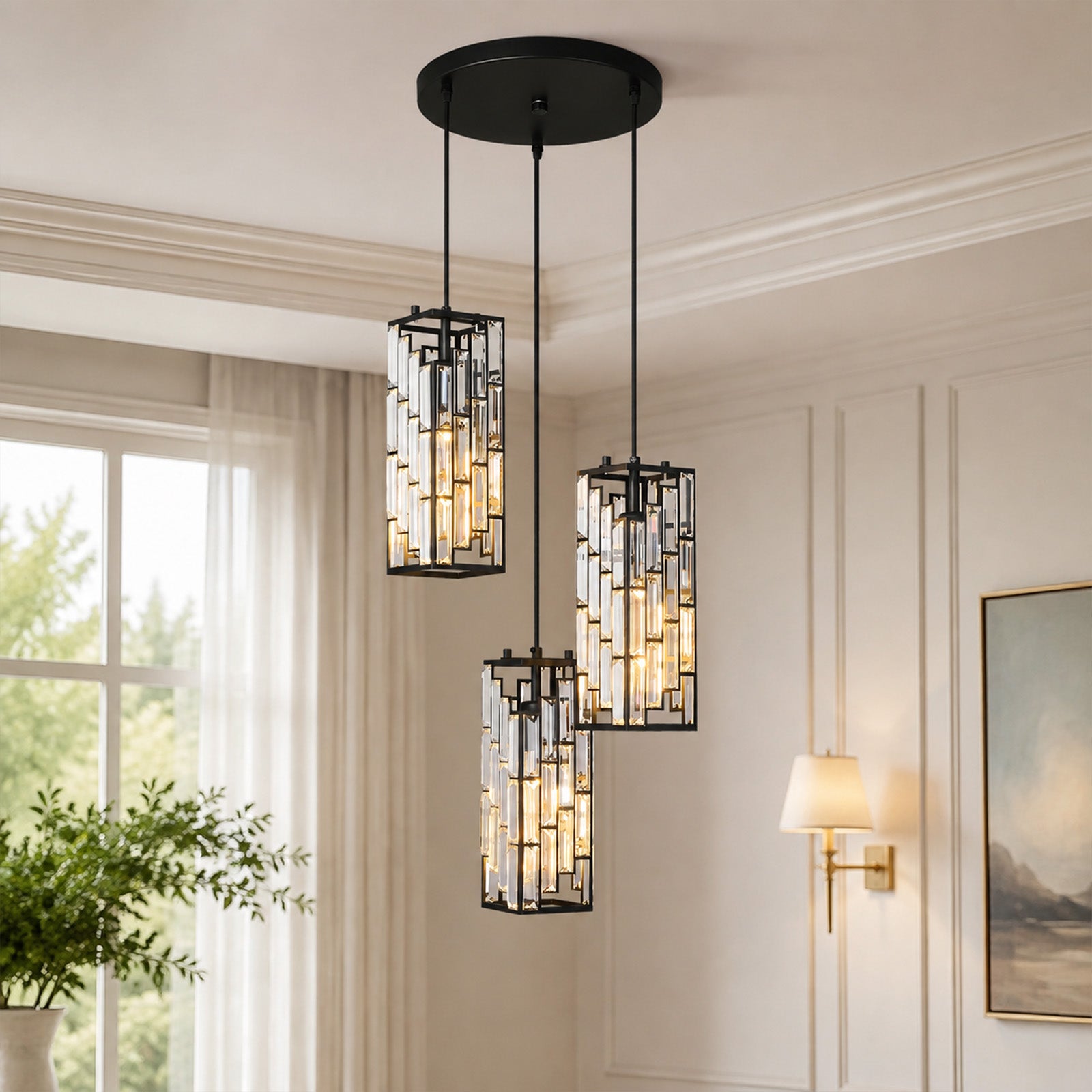 Luxury Frame Rectangular Crystal Linear Pendant Light