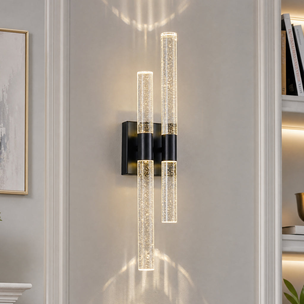 Contemporary Luxury Asymmetric Dual Bubble Crystal Tube LED Wall Sconce