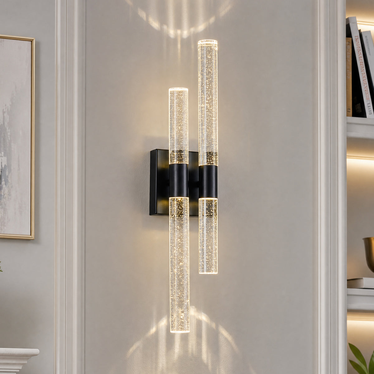 Contemporary Luxury Asymmetric Dual Bubble Crystal Tube LED Wall Sconce