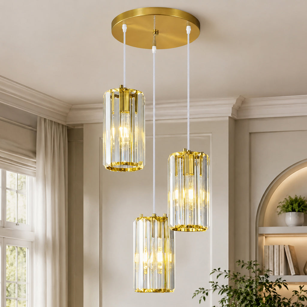 Minimalist Vertical Faceted Crystal Cylinder Pendant Light