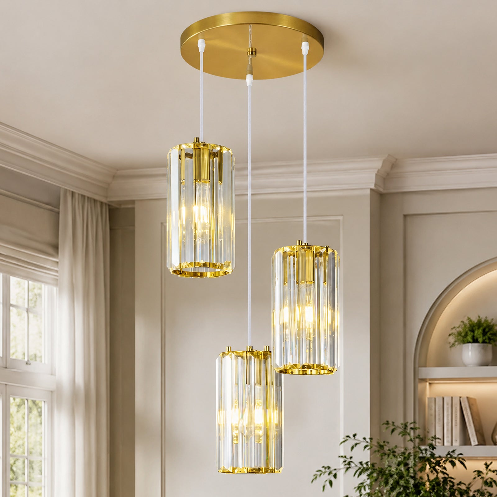 Minimalist Vertical Faceted Crystal Cylinder Pendant Light