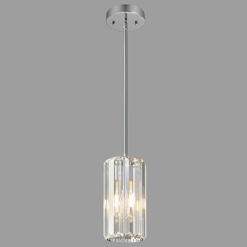Minimalist Vertical Faceted Crystal Cylinder Pendant Light