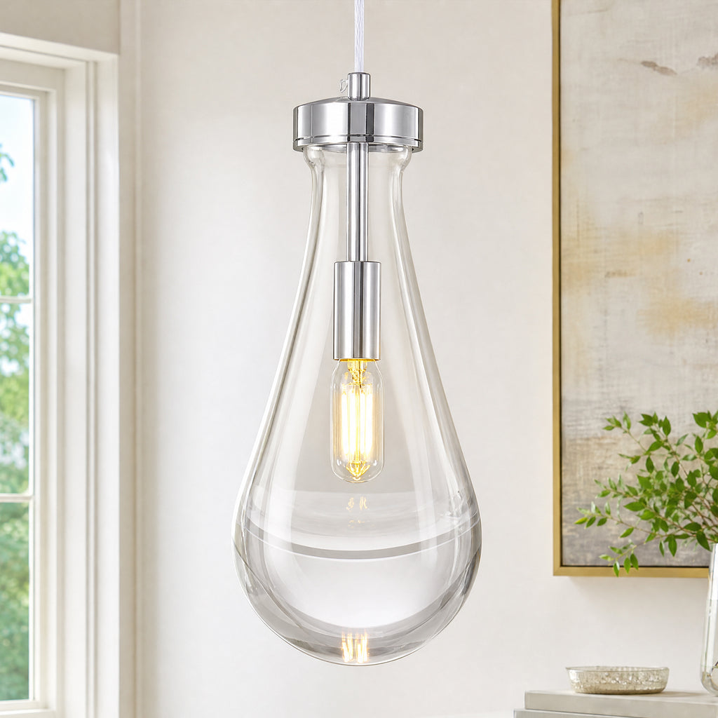 Raindrop Clear Solid Glass Adjustable Suspension Cord Pendant Light