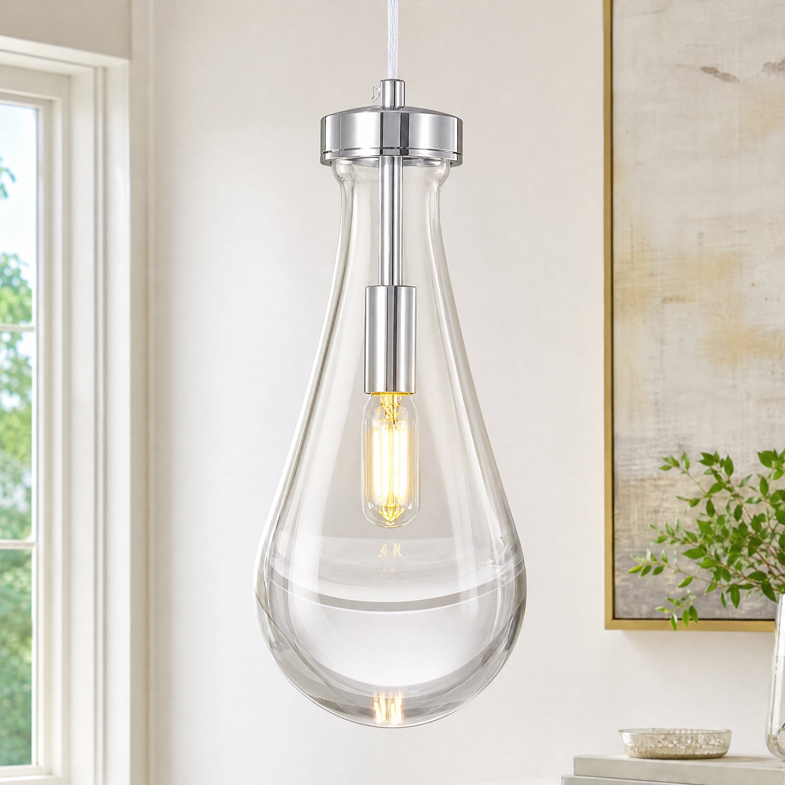 Raindrop Clear Solid Glass Adjustable Suspension Cord Pendant Light
