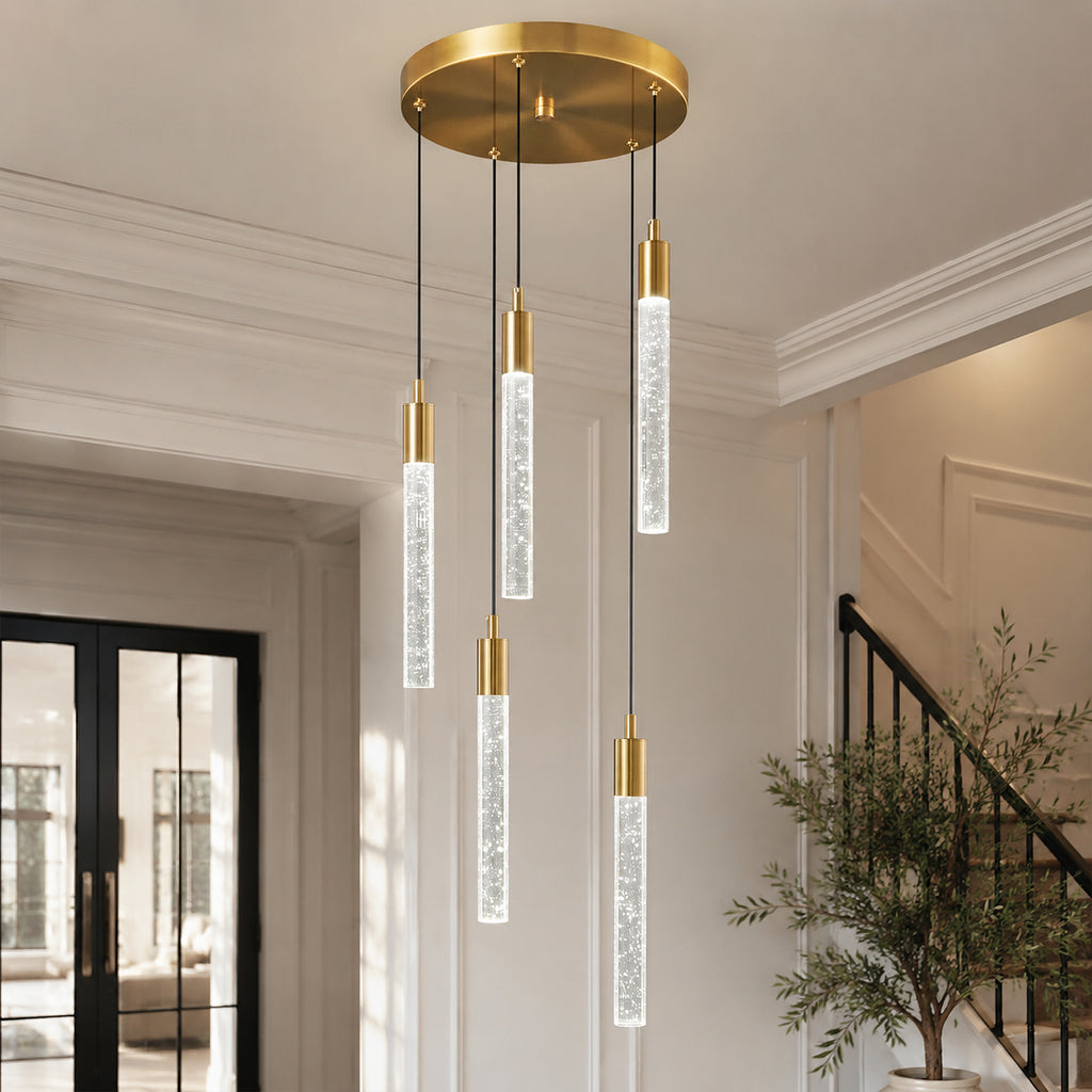 Modern Cylinder Bubble Linear Hanging Crystal LED Pendant Light
