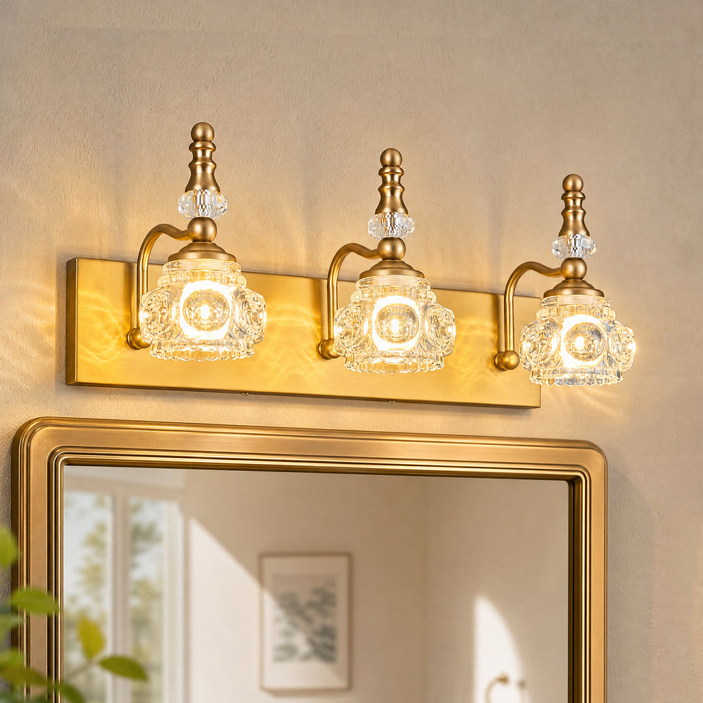 Vintage Embossed Textured Glass Curved Metal Arm Bathroom Vanity Light