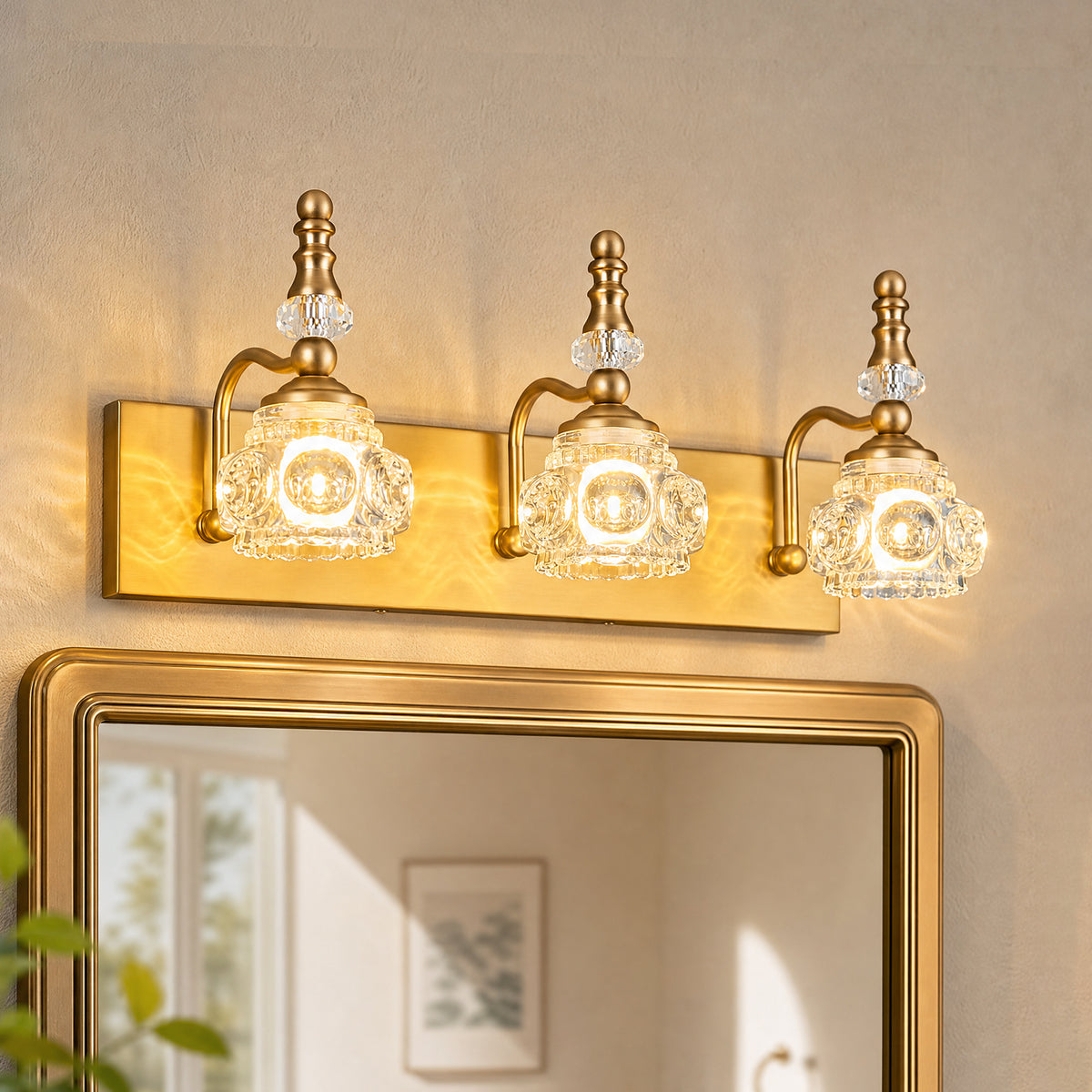 Vintage Embossed Textured Glass Curved Metal Arm Bathroom Vanity Light