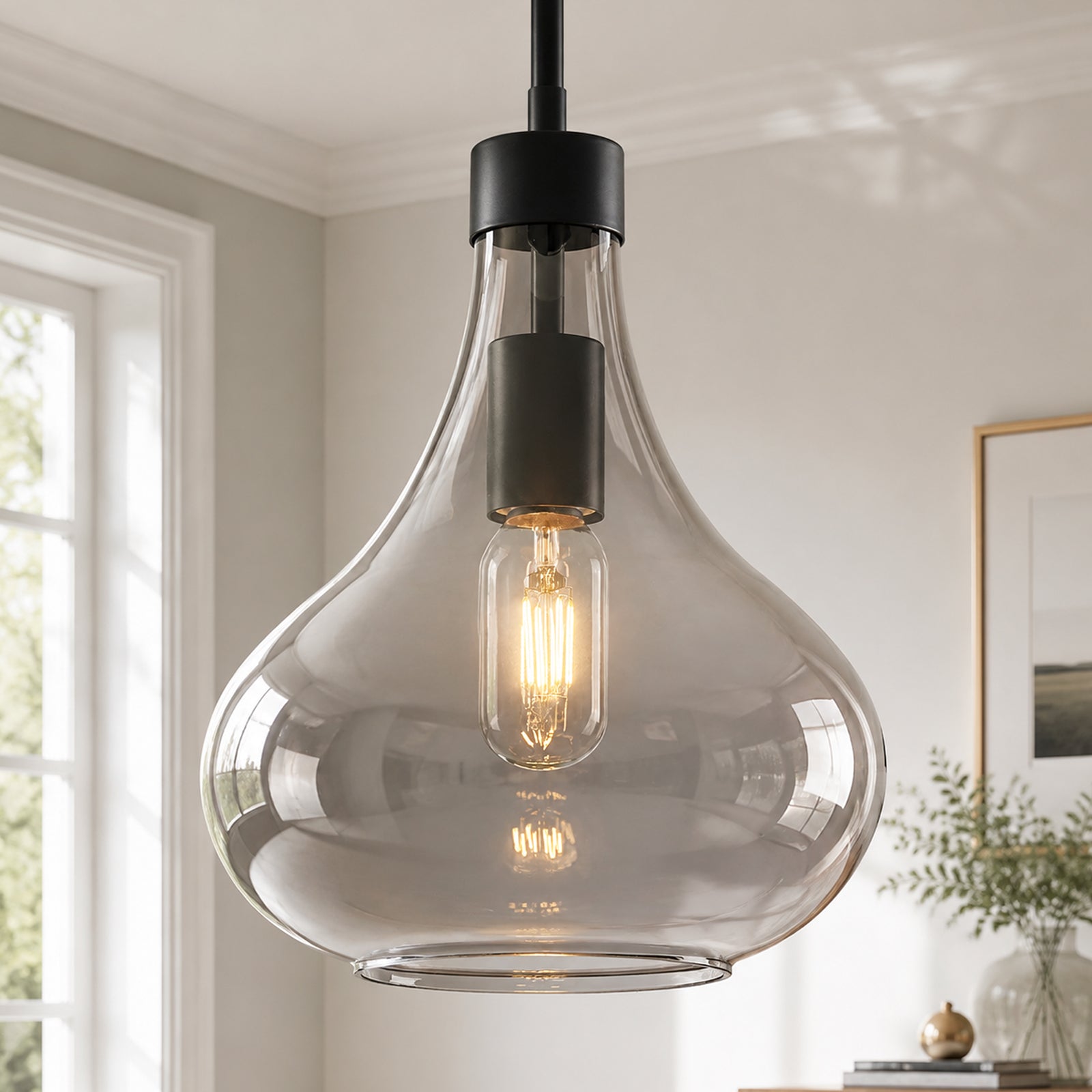 Modern Teardrop Shaped Glass Hanging Single Pendant Light