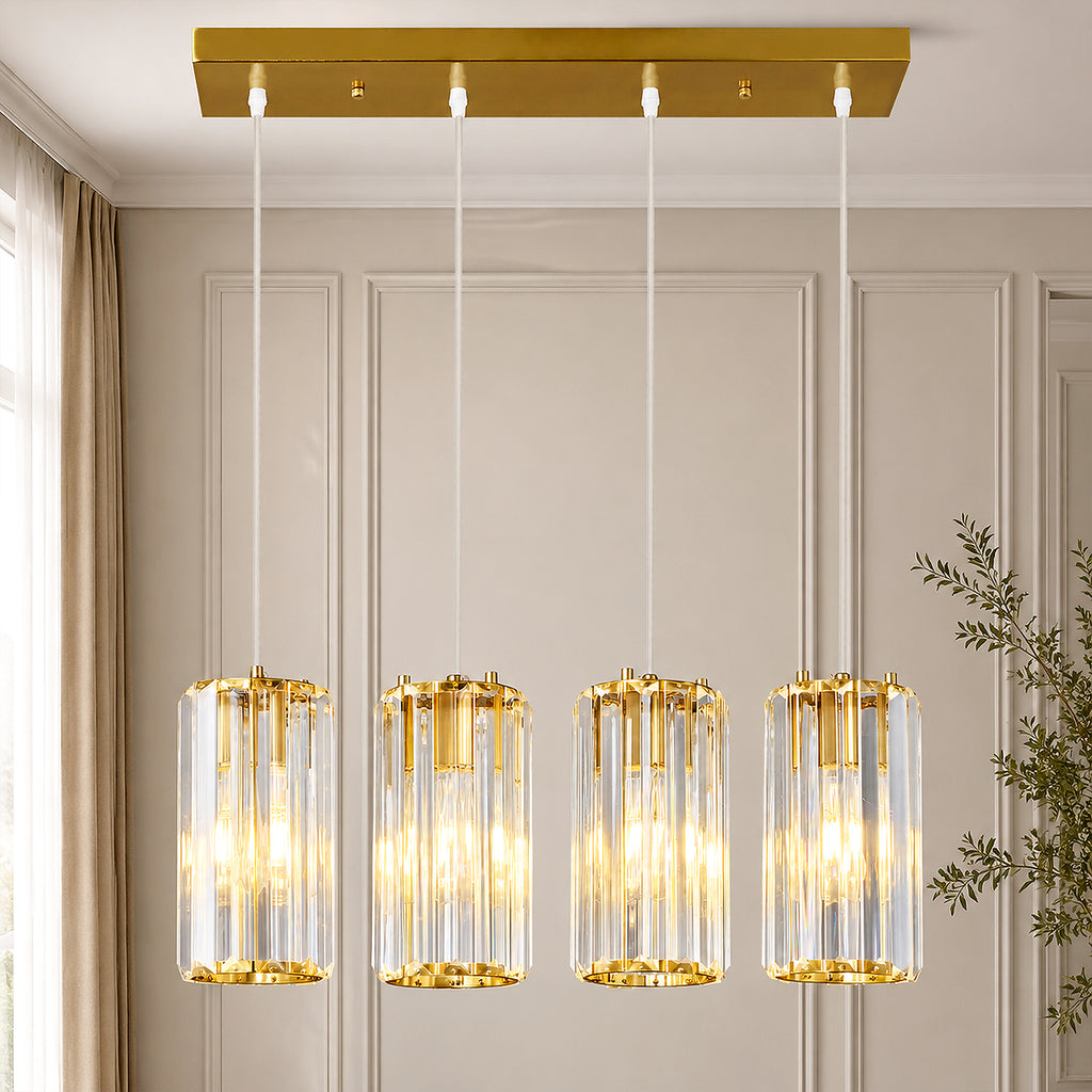 Minimalist Vertical Faceted Crystal Cylinder Pendant Light