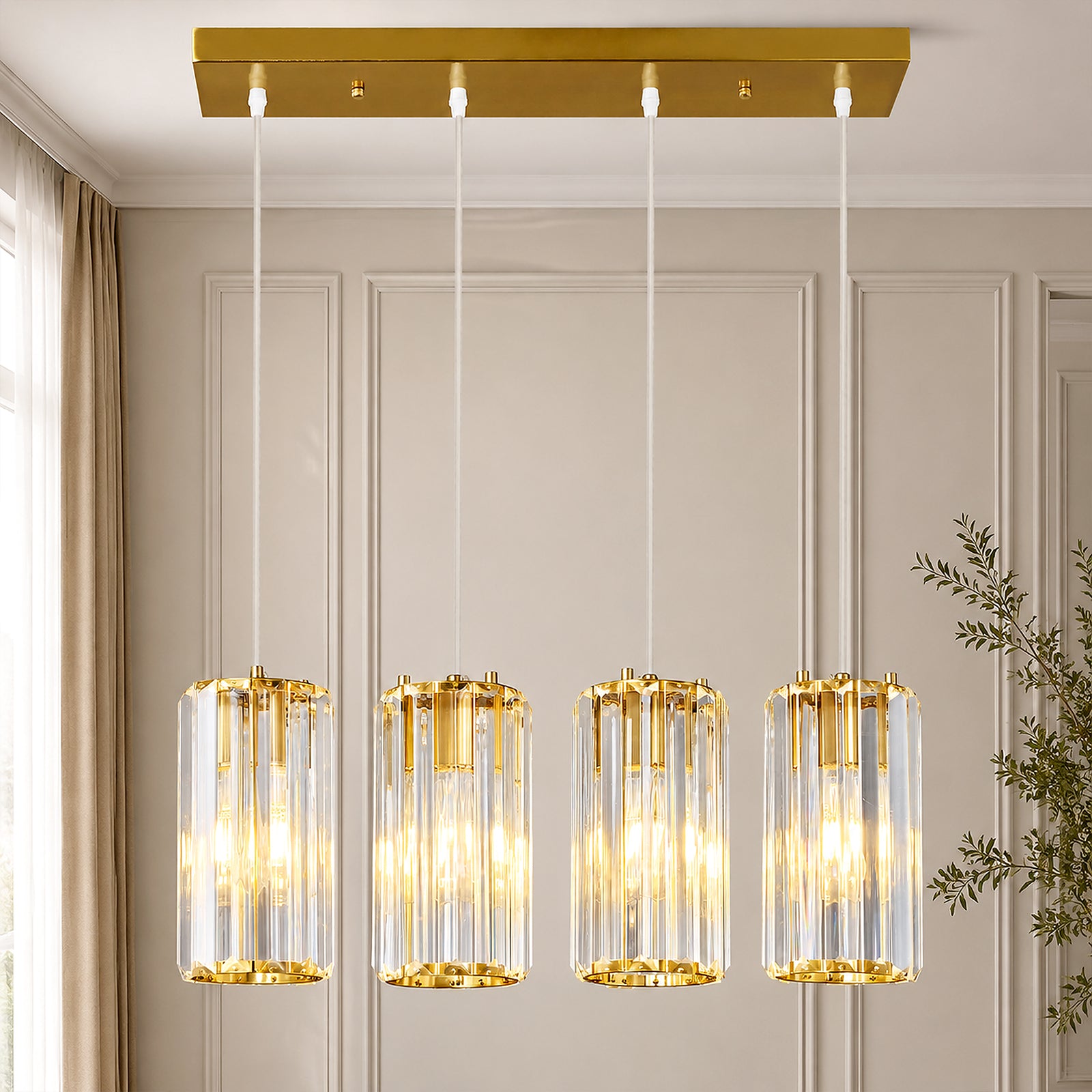 Minimalist Vertical Faceted Crystal Cylinder Pendant Light