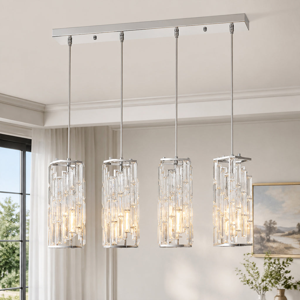 Luxury Frame Rectangular Crystal Linear Pendant Light