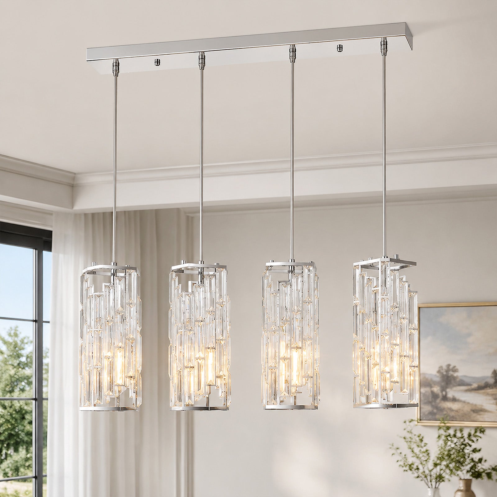 Luxury Frame Rectangular Crystal Linear Pendant Light