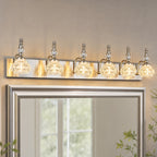 Vintage Embossed Textured Glass Curved Metal Arm Bathroom Vanity Light