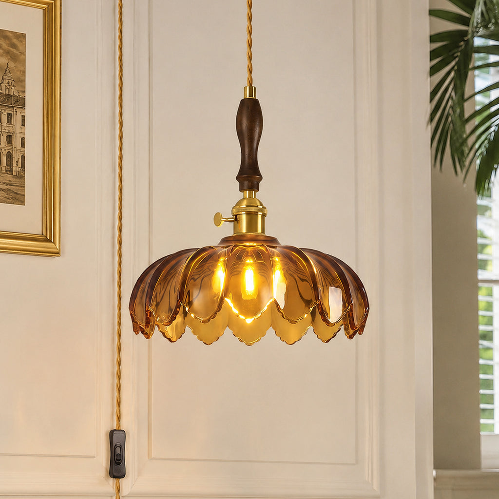 Retro Scalloped Petal Glass Hanging Pendant Light
