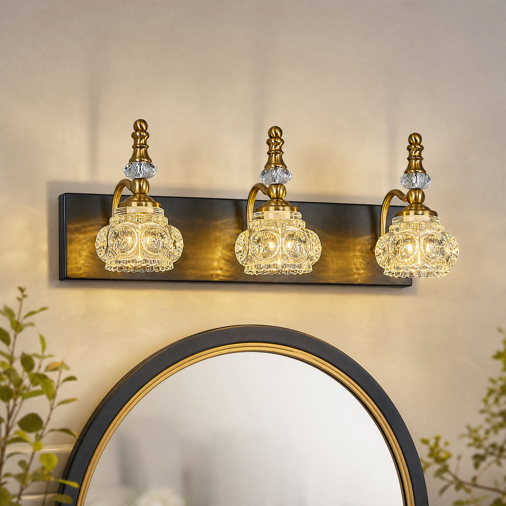 Vintage Embossed Textured Glass Curved Metal Arm Bathroom Vanity Light
