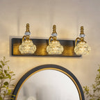 Vintage Embossed Textured Glass Curved Metal Arm Bathroom Vanity Light