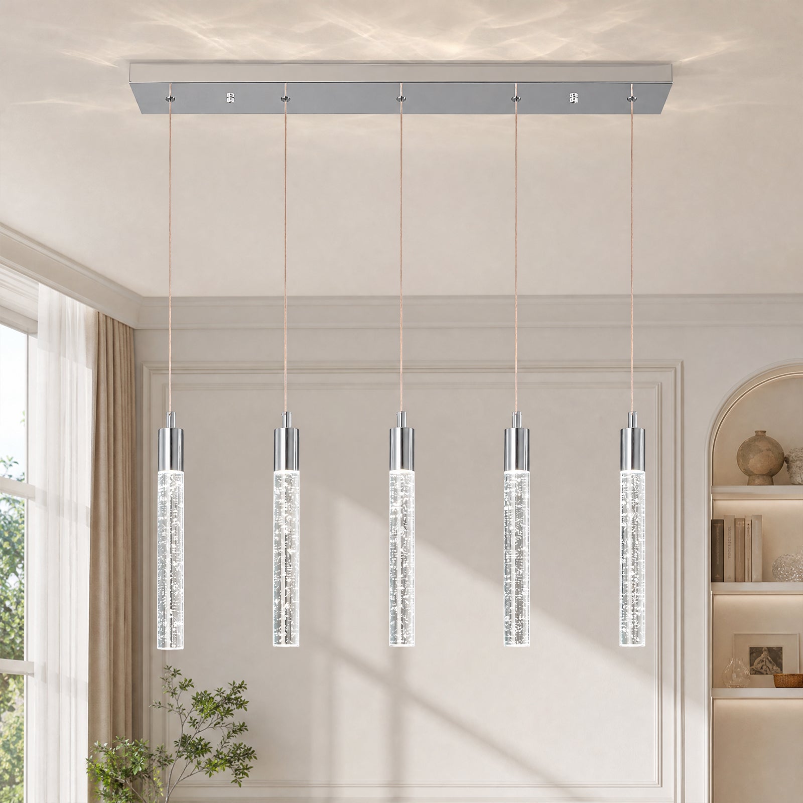 Modern Cylinder Bubble Linear Hanging Crystal LED Pendant Light