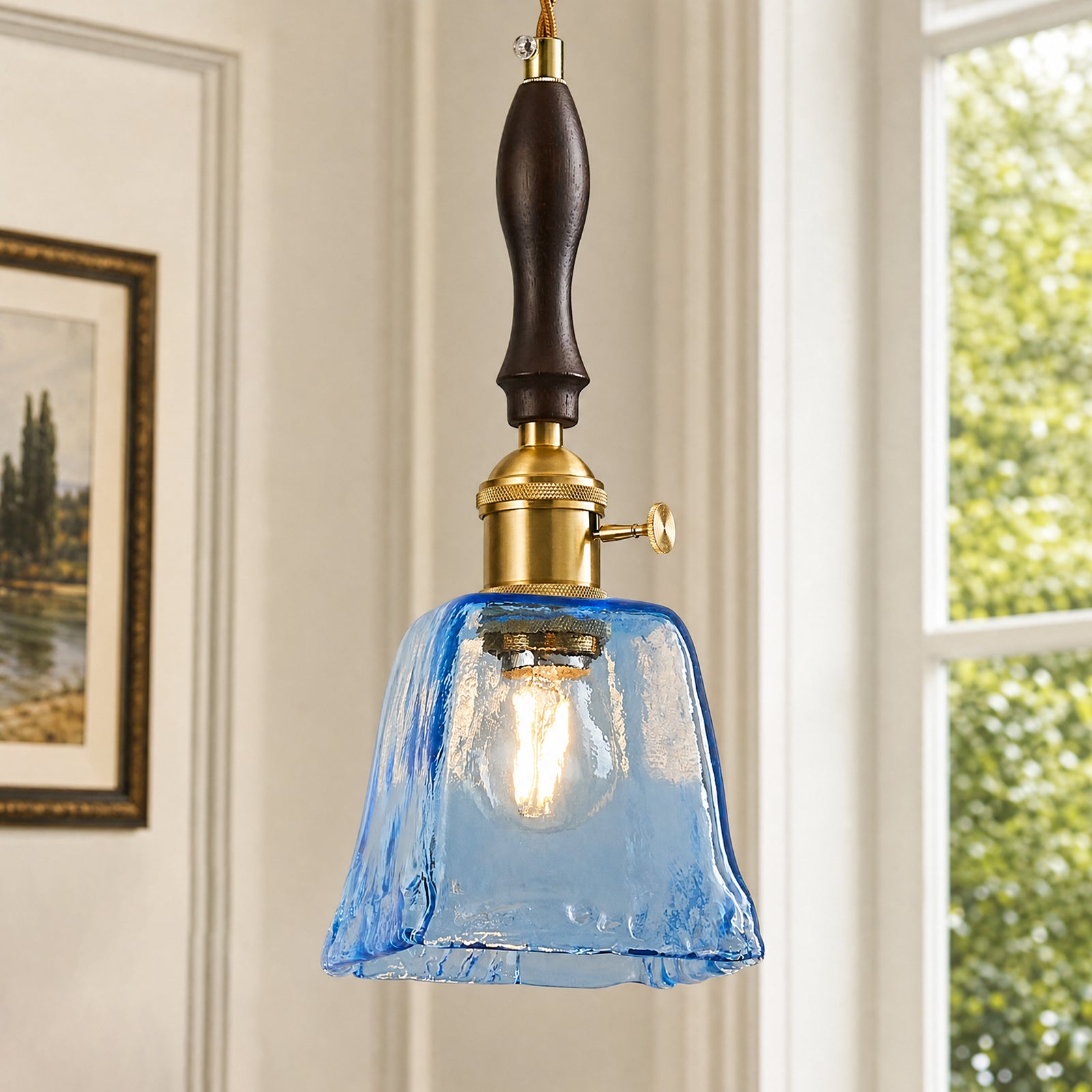 Farmhouse Vintage Textured Glass Hanging Pendant Light