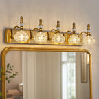 Vintage Embossed Textured Glass Curved Metal Arm Bathroom Vanity Light