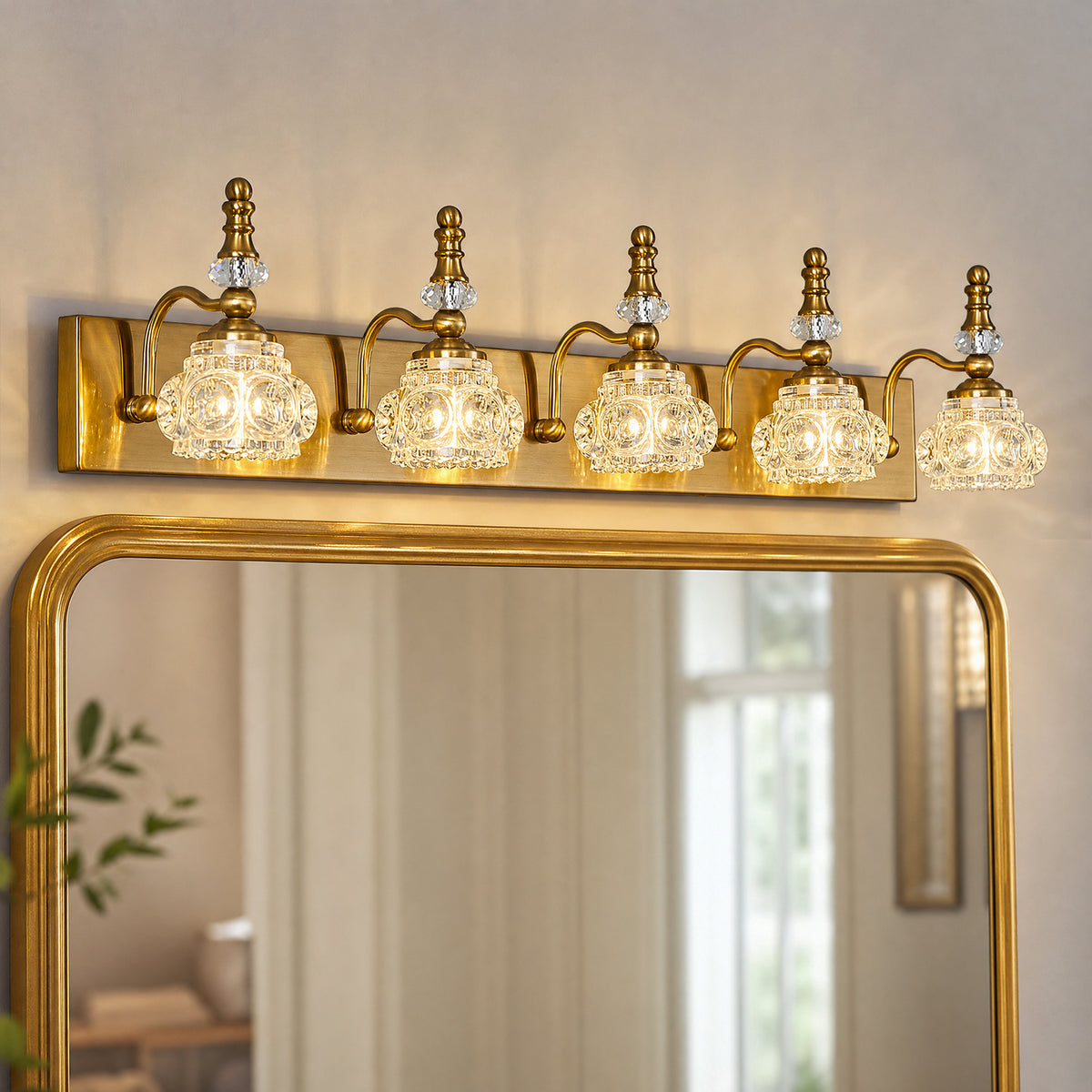 Vintage Embossed Textured Glass Curved Metal Arm Bathroom Vanity Light