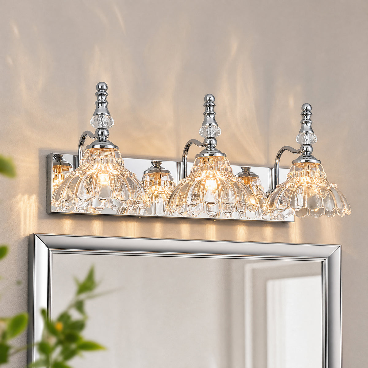 Vintage Clear Flower Glass Shade  Bathroom Vanity