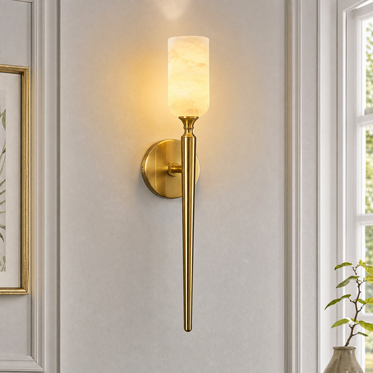 Candle-Shaped Alabaster Wall Sconce for Modern Interiors