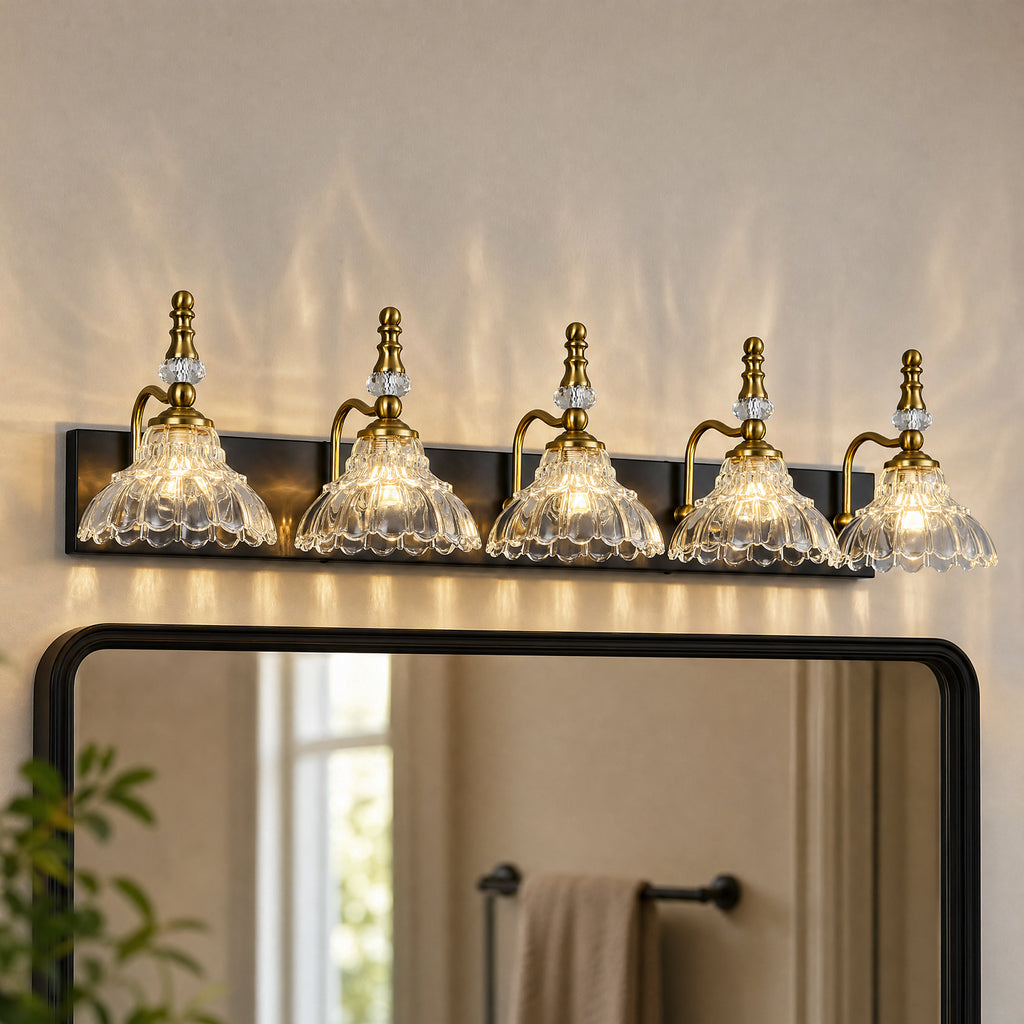 Vintage Clear Flower Glass Shade  Bathroom Vanity