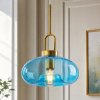 Minimalist Oval Shaped Glass Pendant Light with U-shaped Brass Handle