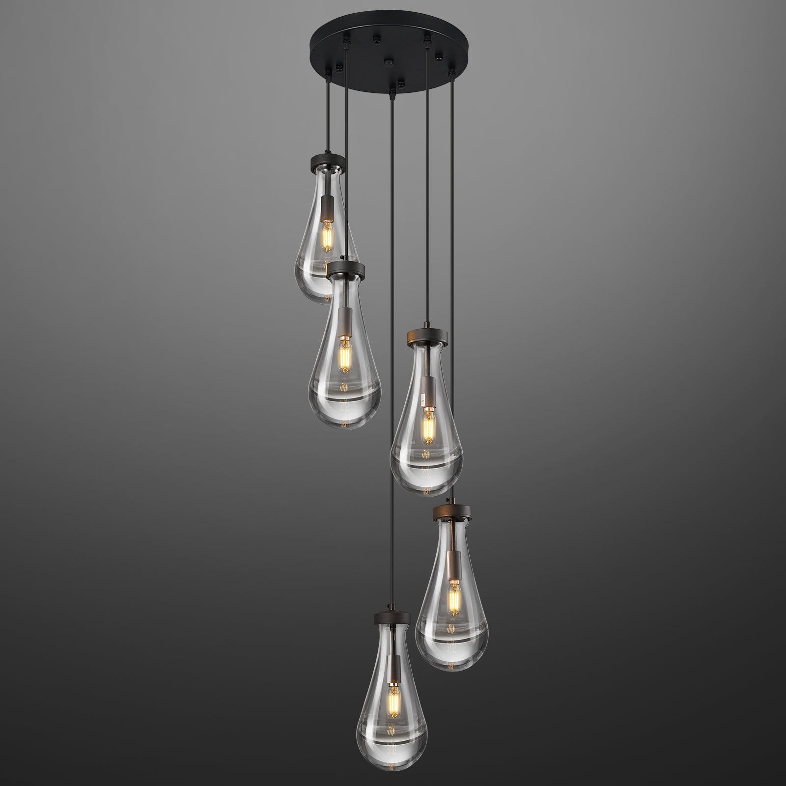 Raindrop Clear Solid Glass Adjustable Suspension Cord Pendant Light