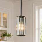 Minimalist Vertical Faceted Crystal Cylinder Pendant Light