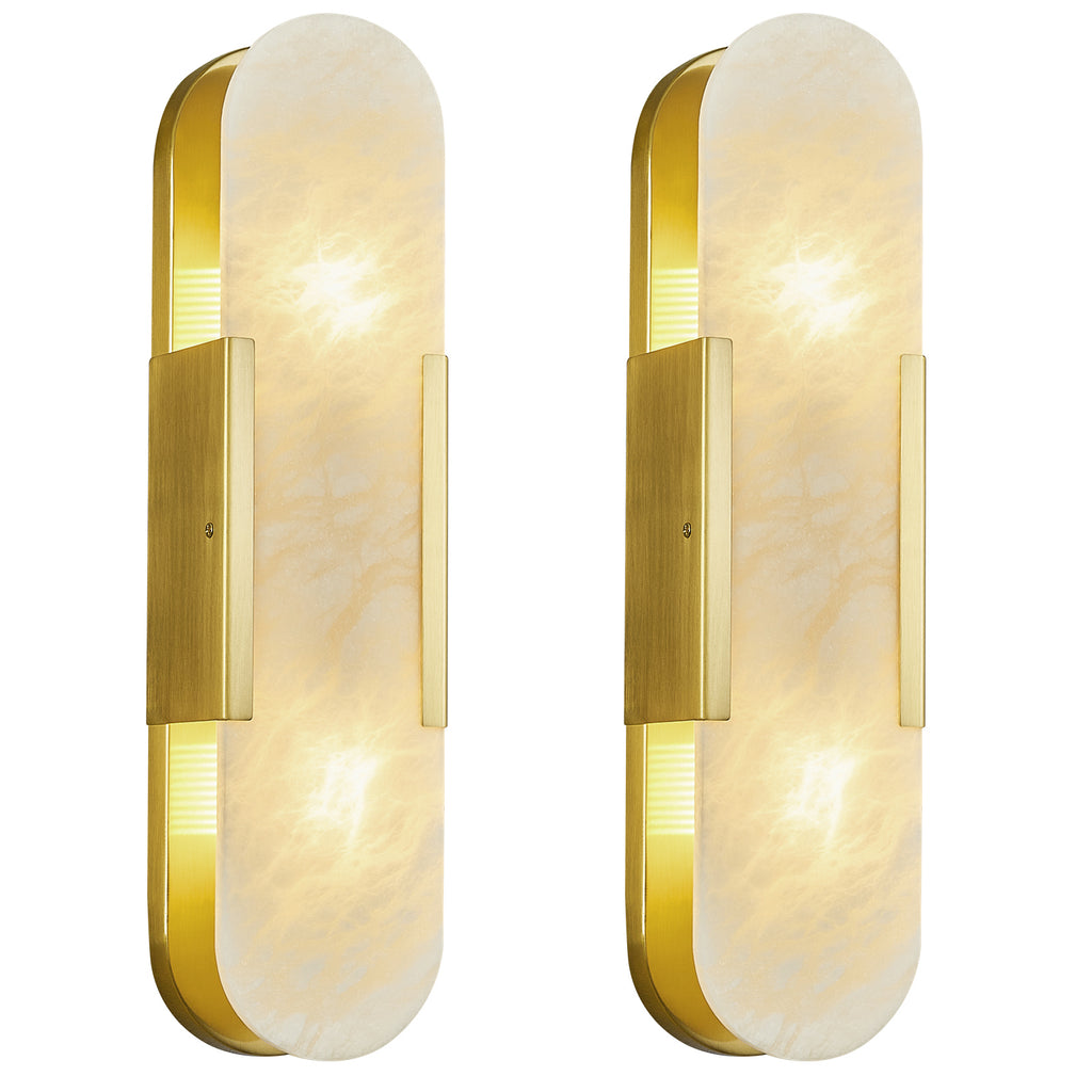 Minimal Luxury Elongated Oval Natural Alabaster Stone Wall Sconce