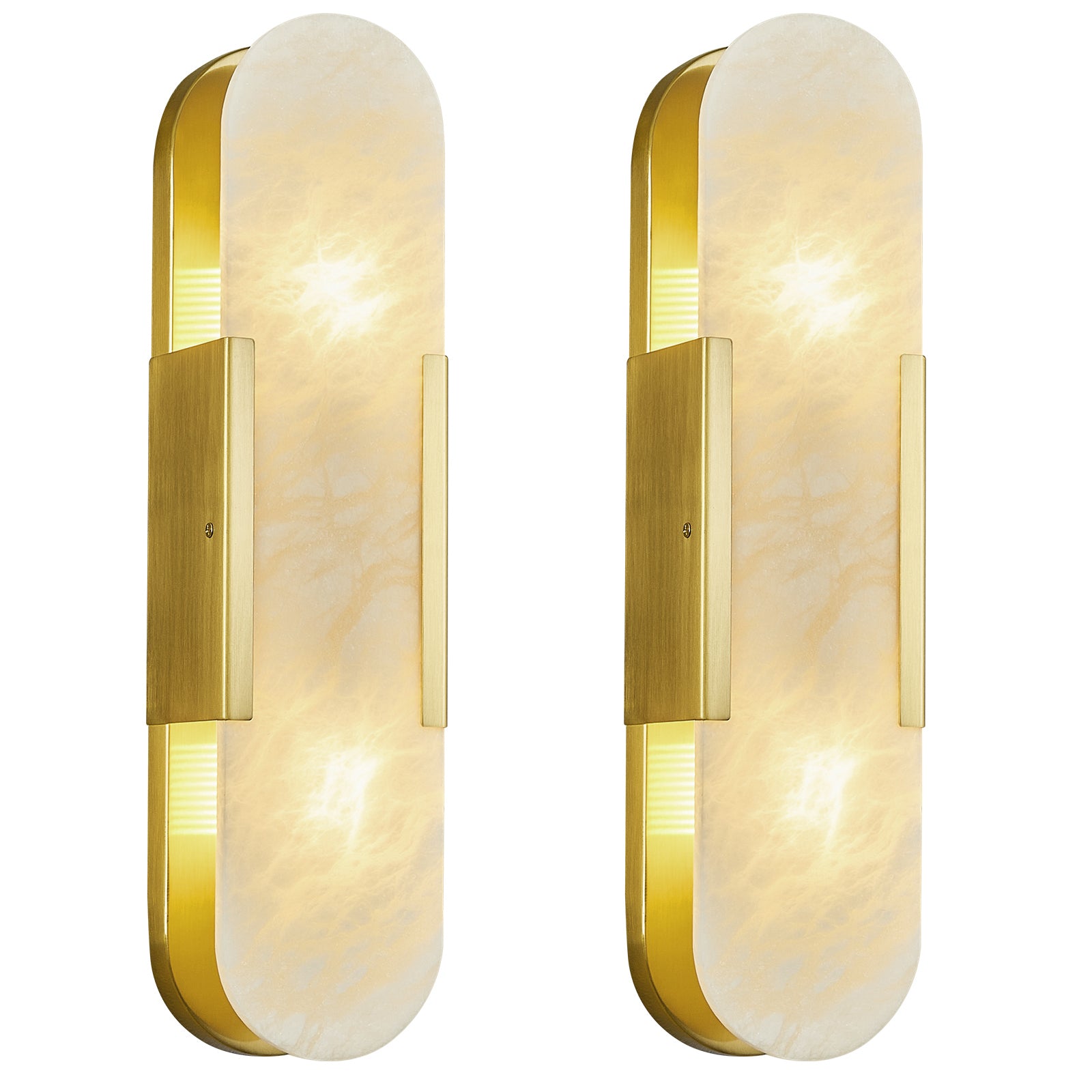 Minimal Luxury Elongated Oval Natural Alabaster Stone Wall Sconce