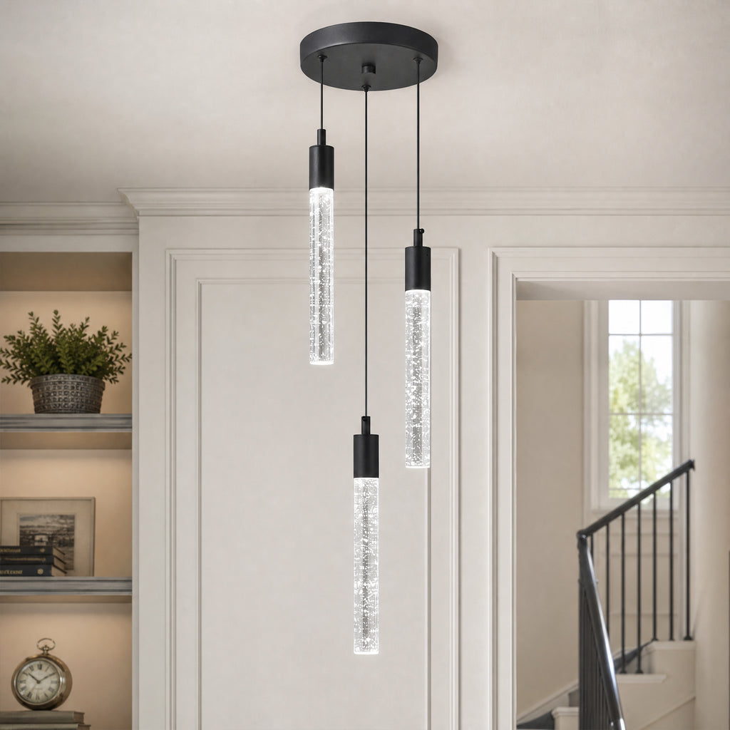 Modern Cylinder Bubble Linear Hanging Crystal LED Pendant Light