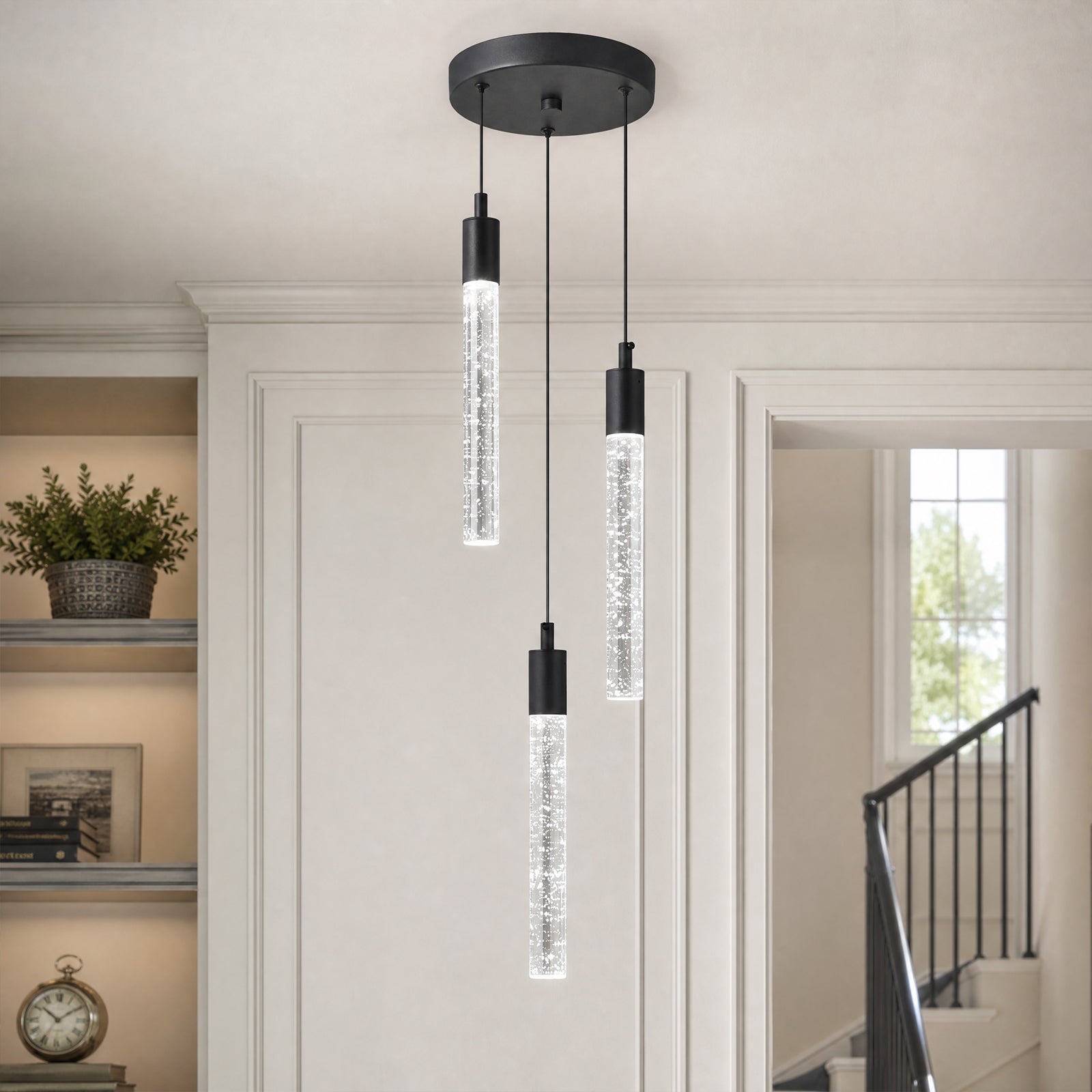 Modern Cylinder Bubble Linear Hanging Crystal LED Pendant Light