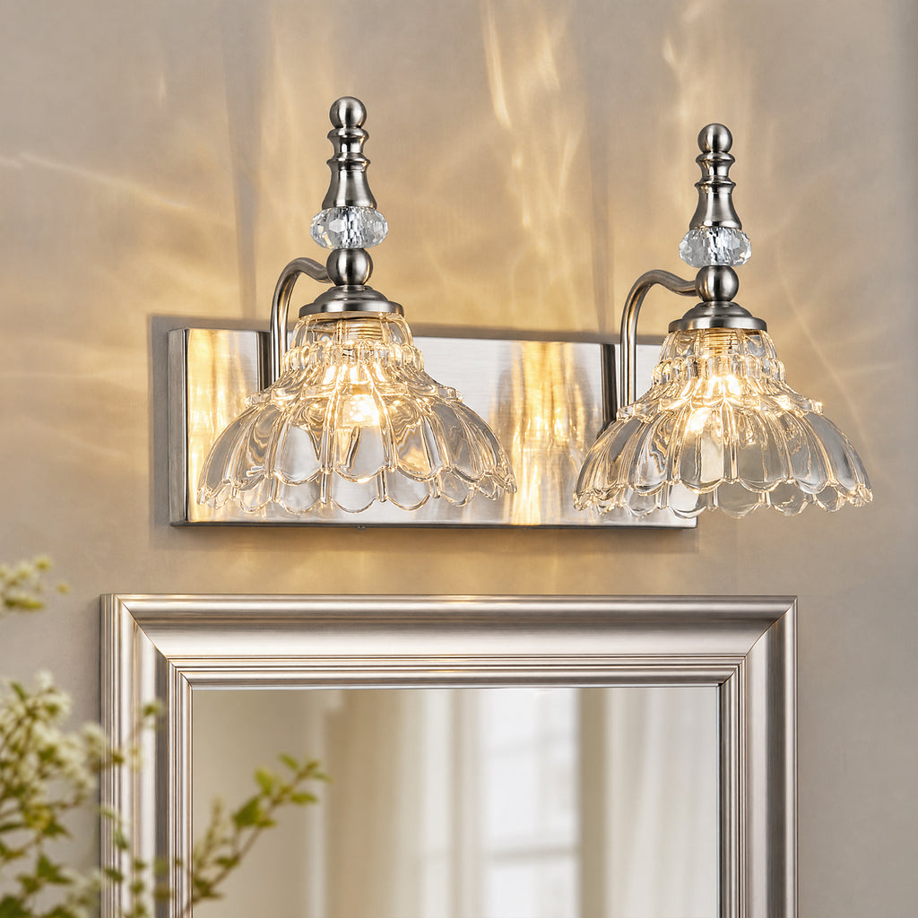 Vintage Clear Flower Glass Shade  Bathroom Vanity