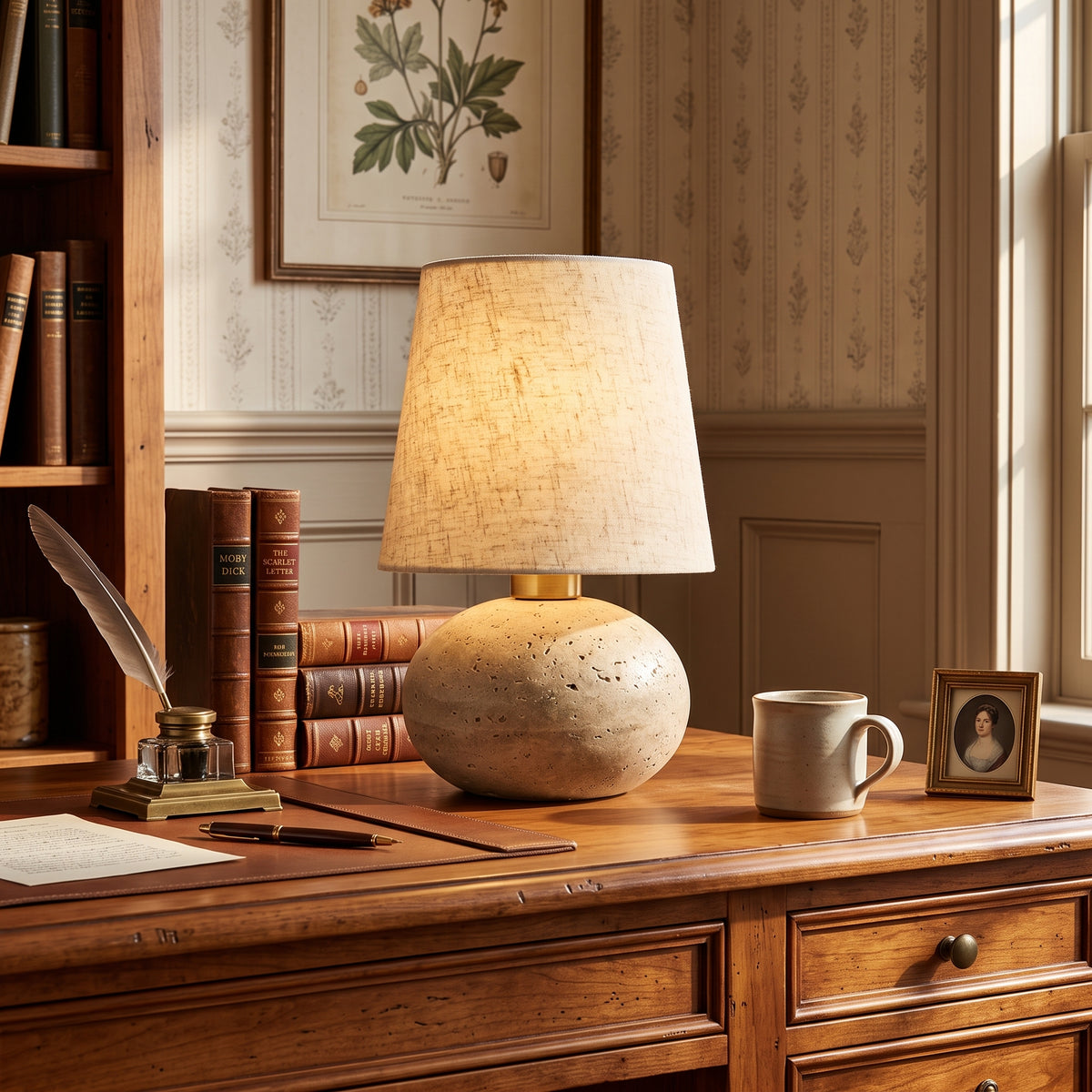 Wabi Sabi Spherical Travertine Table Lamp