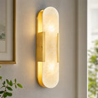 Minimal Luxury Elongated Oval Natural Alabaster Stone Wall Sconce