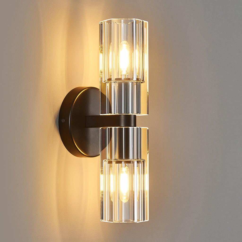 Modern Luxury Vertical Double Cylinder Fluted Crystal Wall Sconce