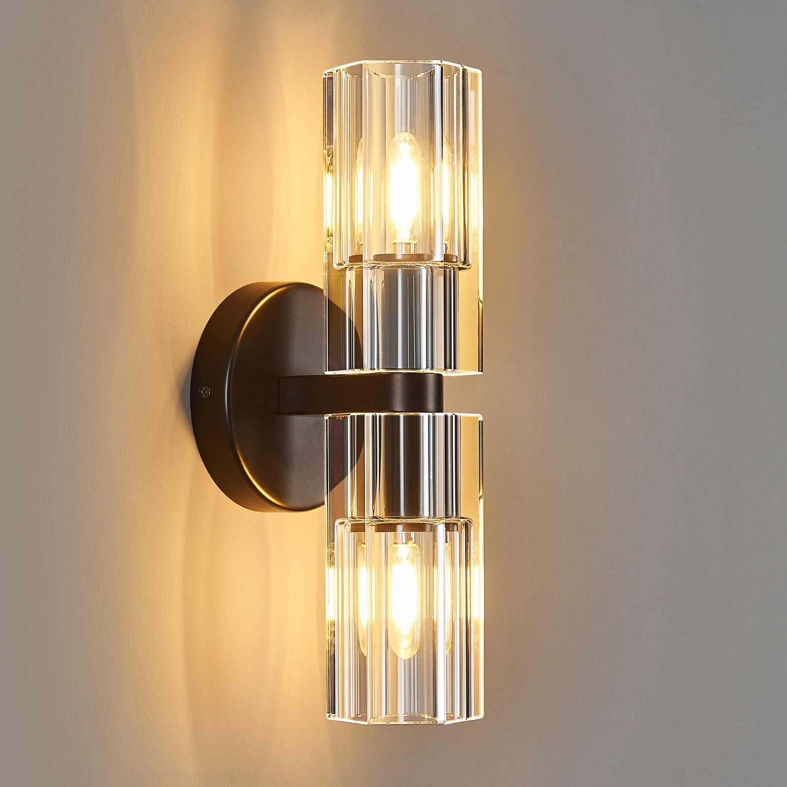 Modern Luxury Vertical Double Cylinder Fluted Crystal Wall Sconce