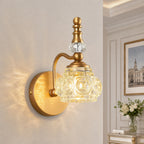 Vintage Embossed Textured Glass Curved Metal Arm Bathroom Vanity Light