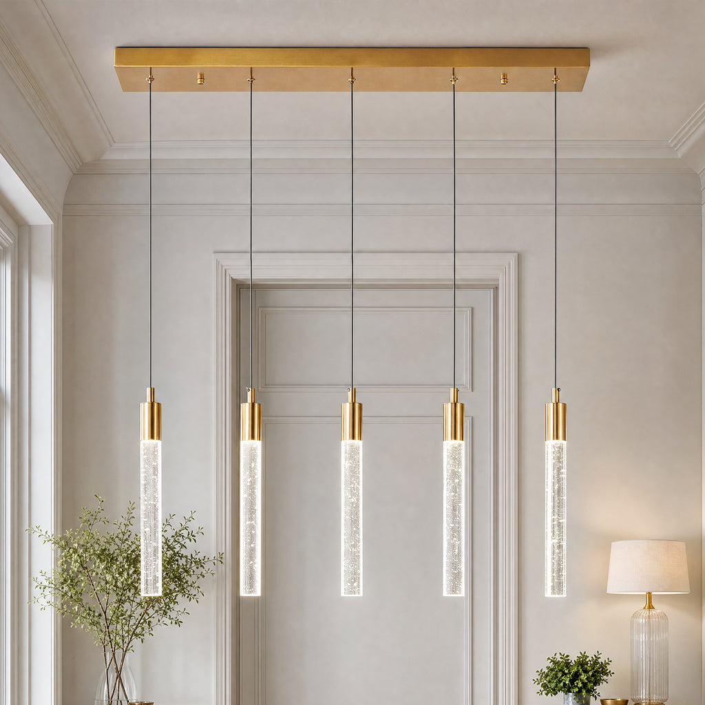Modern Cylinder Bubble Linear Hanging Crystal LED Pendant Light