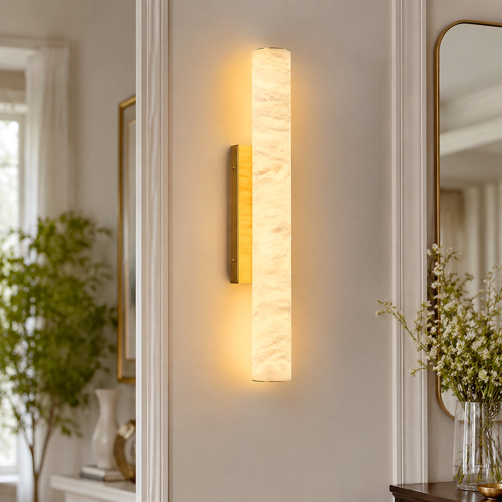 Minimalist Long Cylinder Natural Alabaster Stone LED Wall Sconce